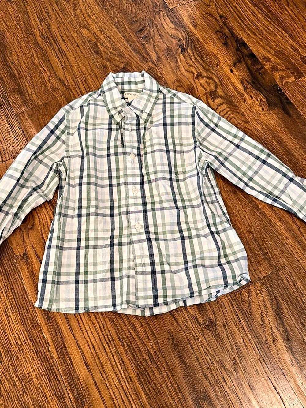 crewcuts Boys Plaid Button Down Blue, Green & White Size 4-5